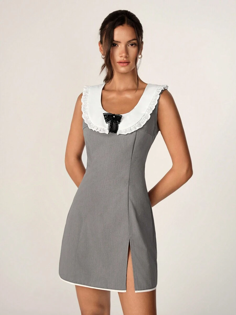 SHEIN Unity Women's Color Block Peter Pan Collar Simple Daily Dress - Multicolor - View 1