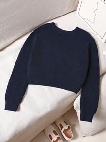 Tween Girls' Casual Bowknot Cardigan - Navy Blue - View 2