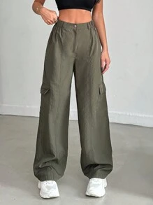 EURMUSE Women Army Green Parachute Cargo Pants - Army Green - View 1