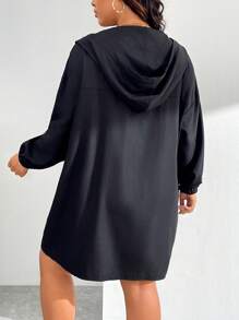 SHEIN EZwear Plus Size Front Zipper Multi-Pocket Hooded Jacket In Fall/Winter