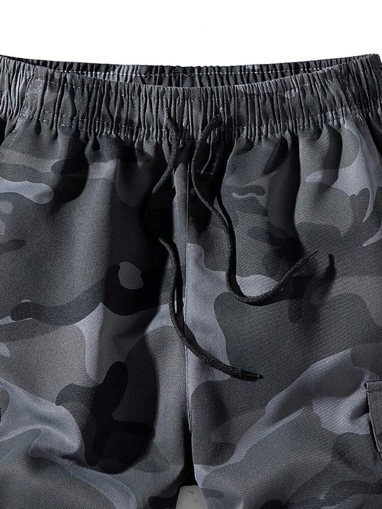 Nuevos shorts de carga de camuflaje de verano para hombre, shorts casuales y holgados hasta la rodilla - Gris Oscuro - Añade 5