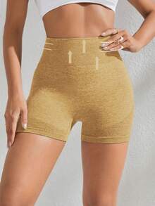 Easithlete Women's High Waisted Tight Sports/Outdoor Shorts, Solid Color, Simple And Fashionable - Mustard Yellow - View 3