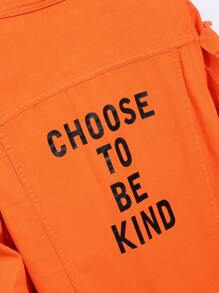 Manfinity Homme Men's Long Sleeve Spring And Autumn Casual Denim Jacket With Slogan Print And Frayed Edge - Orange - View 4