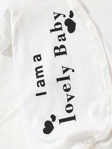 SHEIN Bộ Layette trắng tay ngắn in chữ thường ngày cho bé gái sơ sinh Xuân Hạ Thu - Đen và trắng - Xem 4