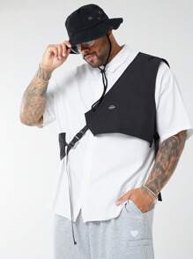 Manfinity VCAY 2pcs/Set Men's Plus Size Casual Loose Weave Drop Shoulder Shirt And Vest Suit Suitable For Summer