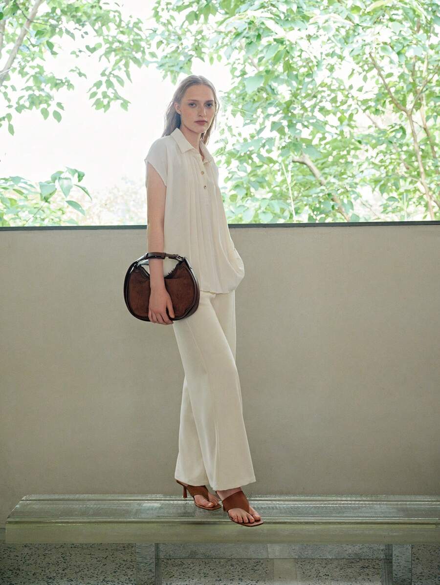 PLEATED DRAPED BATWING SLEEVE BLOUSE