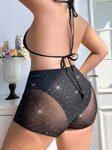 Allurite Plus Size Summer Fashionable Sexy Spaghetti Strap Top And Shorts Set - Black - View 2