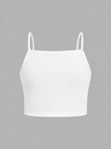 青少年女孩披肩领纯色对比蓬松毛绒袖口夹克 & 裙子 & 白色吊带背心 - 玫紅色 - 查看 3