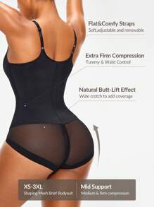 SHAPORA Shaping Underwire Cupped Mesh Brief Bodysuit Shapewear Bodysuit Body Shaper Bust&Butt Lifter-Tummy Waist Thigh Control - Black - View 2