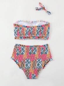 Swim Vcay Women's Summer Beach Ditsy Floral Frill Bandeau Bikini Set - Multicolor - View 5