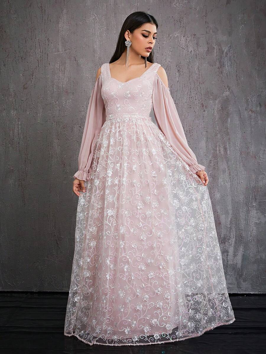 Mgiacy Beaded Embroidery Strapless Long Sleeve High-End Ball Gown