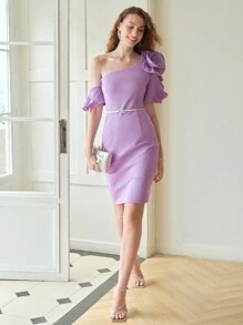MOTF PREMIUM VESTIDO DE CÓCTEL AJUSTADO PARCHADO CON FLORES EN 3D - Morado - Ver 5