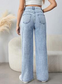 SHEIN Jeans anchos de embarazo con cintura asimétrica, bajo dividido y pernera ancha para mamá en otoño