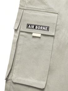 Manfinity Hypemode Loose Fit Men's Letter Graphic Cargo Pants With Flap Pockets And Drawstring Waist - Apricot - View 5