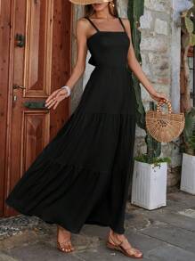 RueChic Black Maxi Dress With Ribbon Detail On The Back - Black - View 3