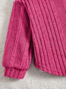 SHEIN 寶寶女孩春秋純色連帽套衫和長褲套裝，2件裝 - 玫紅色 - 查看 6