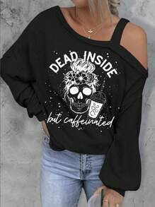 女士印花简约休闲露肩上衣