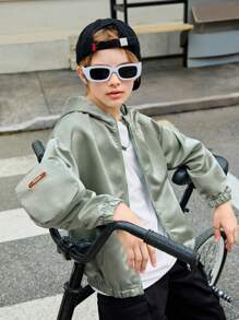 SHEIN 中學男生休閑多口袋夾克，有手臂袋，百搭外套 - 薄荷綠 - 查看 1