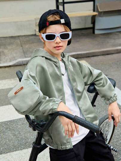 SHEIN 中學男生休閑多口袋夾克，有手臂袋，百搭外套