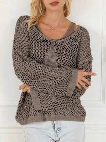 Calvaya Plus Size Spring/Autumn Leisure Hollow-Out Knit Pullover Sweater Knit Pullover Fall Winter Outfit