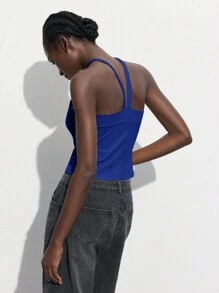 Maija Áo quây không tay màu xanh dương trơn, kiểu cổ yếm, hở lưng, có vòng cổ. Lãng mạn, thời trang, đa năng; thích hợp cho kỳ nghỉ hè, thoải mái, phong cách bohemian, đồ đi biển, áo khoác ngoài đồ bơi, sành điệu, thanh lịch, giản dị, mặc hàng ngày, phong cách đồng quê, thiết yếu, màu trơn, phong cách thường ngày khi đi nghỉ mát. - Màu xanh lam - Xem 3