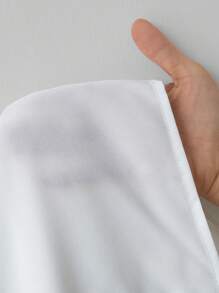 SHEIN PETITE V-Neck Split Herringbone Line Lantern Sleeve Button Front Shirt - White - View 8