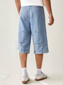 Manfinity Hypemode Men's Light Blue Loose Denim Shorts With Pockets JORTS UC - Light Wash - View 2