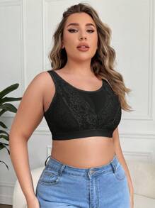 Wedaily 3pcs Plus Size Contrast Lace Bra Set, Lingerie - Black - View 6