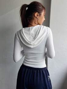 DAZY 女士连帽修身 T 恤，新款秋季系列女式夹克，秋季女装 - 白色 - 查看 2