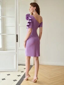 MOTF PREMIUM VESTIDO DE CÓCTEL AJUSTADO PARCHADO CON FLORES EN 3D - Morado - Ver 4