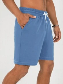 RueChic Men Coconut Tree Print Drawstring Waist Shorts - Blue - View 5