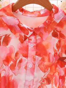 SHEIN LUNE Plus Size Button Short Sleeve All-Over Printed Fashion Vacation Shirt, Summer - Multicolor - View 5