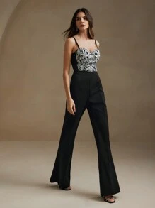 Anewsta 女士優雅的串珠刺繡胸衣上衣 - 黑色 - 查看 7