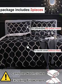 Geometric Pattern Bedding Set Without Filler - Black - View 4