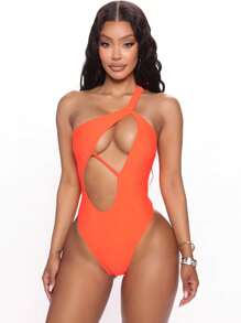 Swim SXY Women's Solid Color Asymmetrical Neckline Hollow Out Sexy One-Piece Swimsuit Bathing Suit For Summer Beach