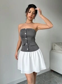 Chiquease Women's Color-Block Simple Daily Strapless Dress - Multicolor - View 1