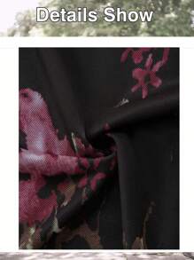 CheersLife Women's Short Sleeve Tunic Tops Casual Loose Fit Floral Blouses Mesh Pleated Layered Shirt - Black - View 6