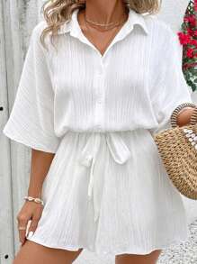 SHEIN VCAY 加大號蝙蝠袖打結前衣褲套裝