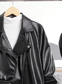 SHEIN 1 chiếc áo khoác lót nhiệt mát mẻ thường ngày cho bé trai tuổi teen, áo khoác xe máy phong cách đường phố có cổ bẻ, thích hợp cho mùa đông, tiệc tùng và các hoạt động ngoài trời - màu đen - Xem 8