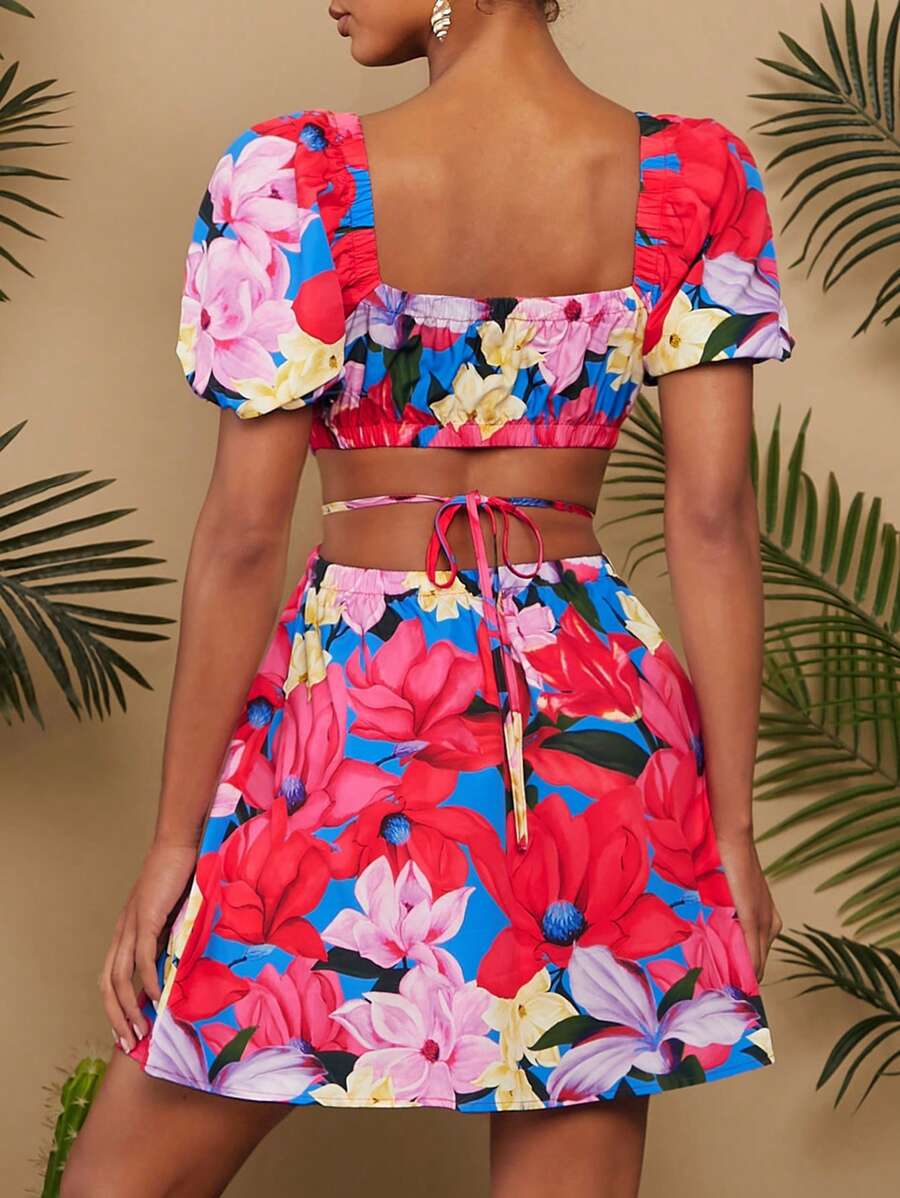 Travachic Vestido hawaiano tejido estampado de resort con cintura abierta en la espalda, vestido de verano para mujer - Multicolor - Ver 1