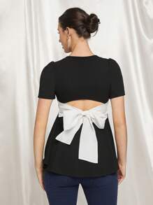 MaterniChic Maternity Party Color Block Simple Daily T-Shirt