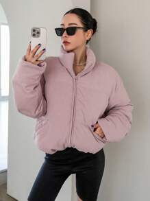 DAZY Women's Winter Casual Solid Color Stand Collar Padded Coat ,Winter Women Clothes,Winter Coat Women