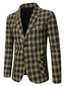 Manfinity Mode Men's Plus Size Spring/Autumn Casual Plaid Blazer Jacket - Multicolor - View 1