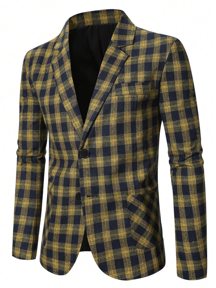 Manfinity Mode Men's Plus Size Spring/Autumn Casual Plaid Blazer Jacket - Multicolor - View 1