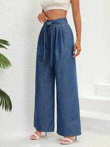SHEIN Essnce High Waist Belted Wide Leg Jeans