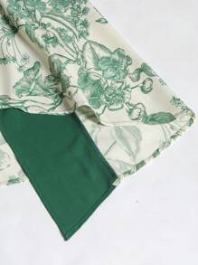 Mulvari Plus Size Flower Allover Print Patchwork Jacket And Bottom Two-Piece Set, Retro Casual Vintage Fashion Loose Set Spring Summer, Longline Modest Set