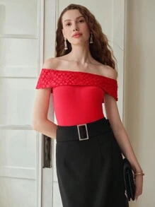 MOTF PREMIUM FLORAL PATTERN OFF SHOULDER TOP - Red - View 8