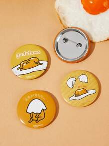 Gudetama X SHEIN 4pcs Fun Cartoon Pattern Brooch Pins - Yellow - View 4