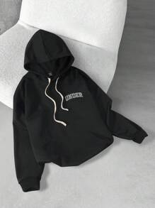 Manfinity Roghcode Men's Simple Printed Long Sleeve Hoodie - Black - View 2