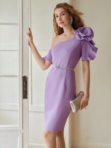MOTF PREMIUM VESTIDO DE CÓCTEL AJUSTADO PARCHADO CON FLORES EN 3D - Morado - Ver 9